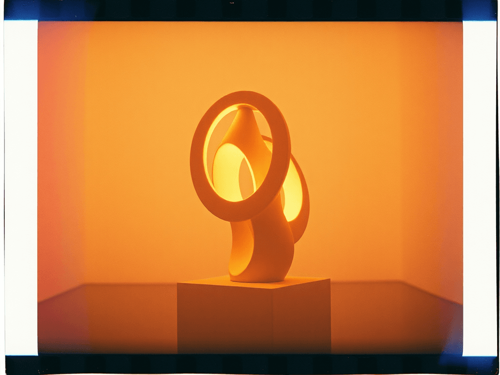 a Polaroid photograph of an abstract sculpture, cinematic lighting, filmatic, film grain,