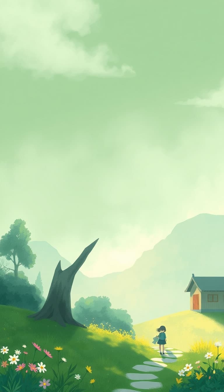Anime Landscape
Studio Ghibli Style
Soft Painterly
Cinematic Illustration
Cozy Aesthetic
Watercolor Anime
Dreamcore Nature
Pastel Green Palette
Romantic Scene
Hand Painted Background