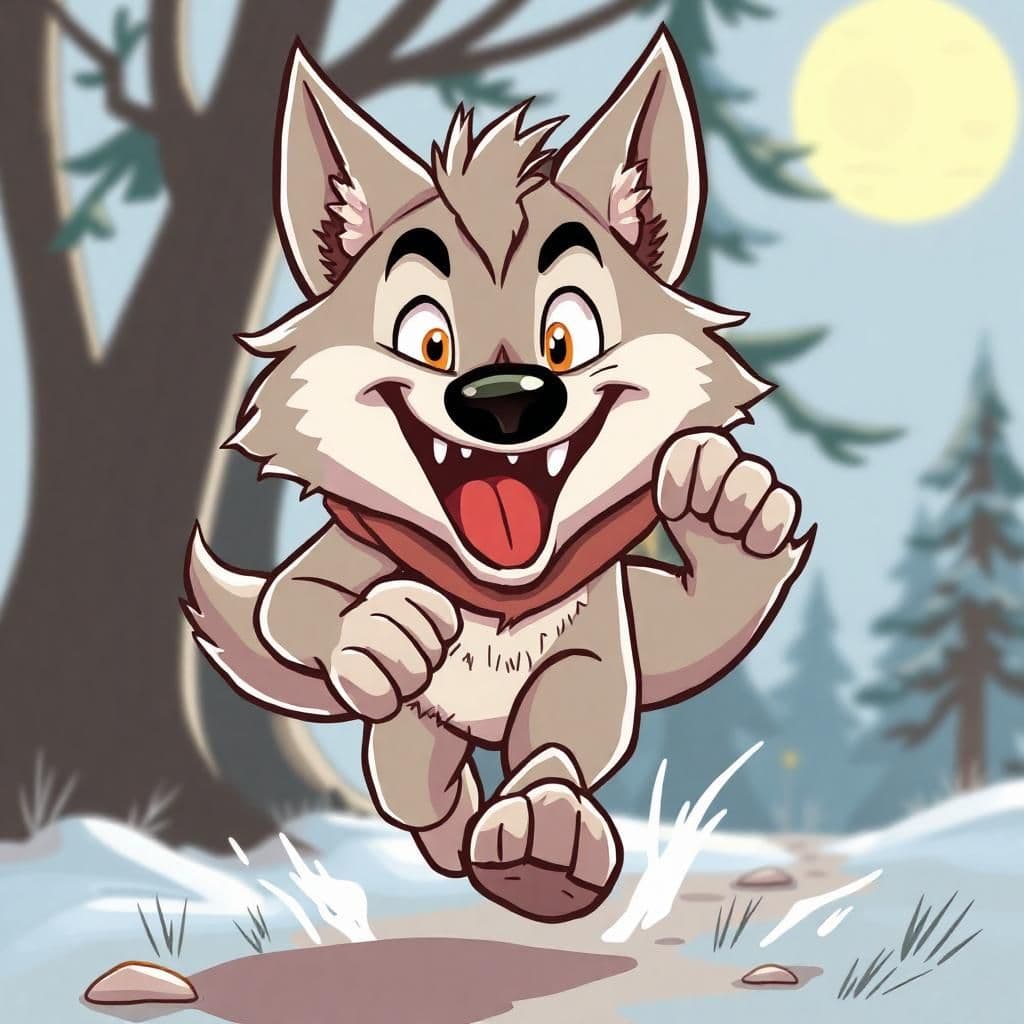 cartoon, wolf runing
