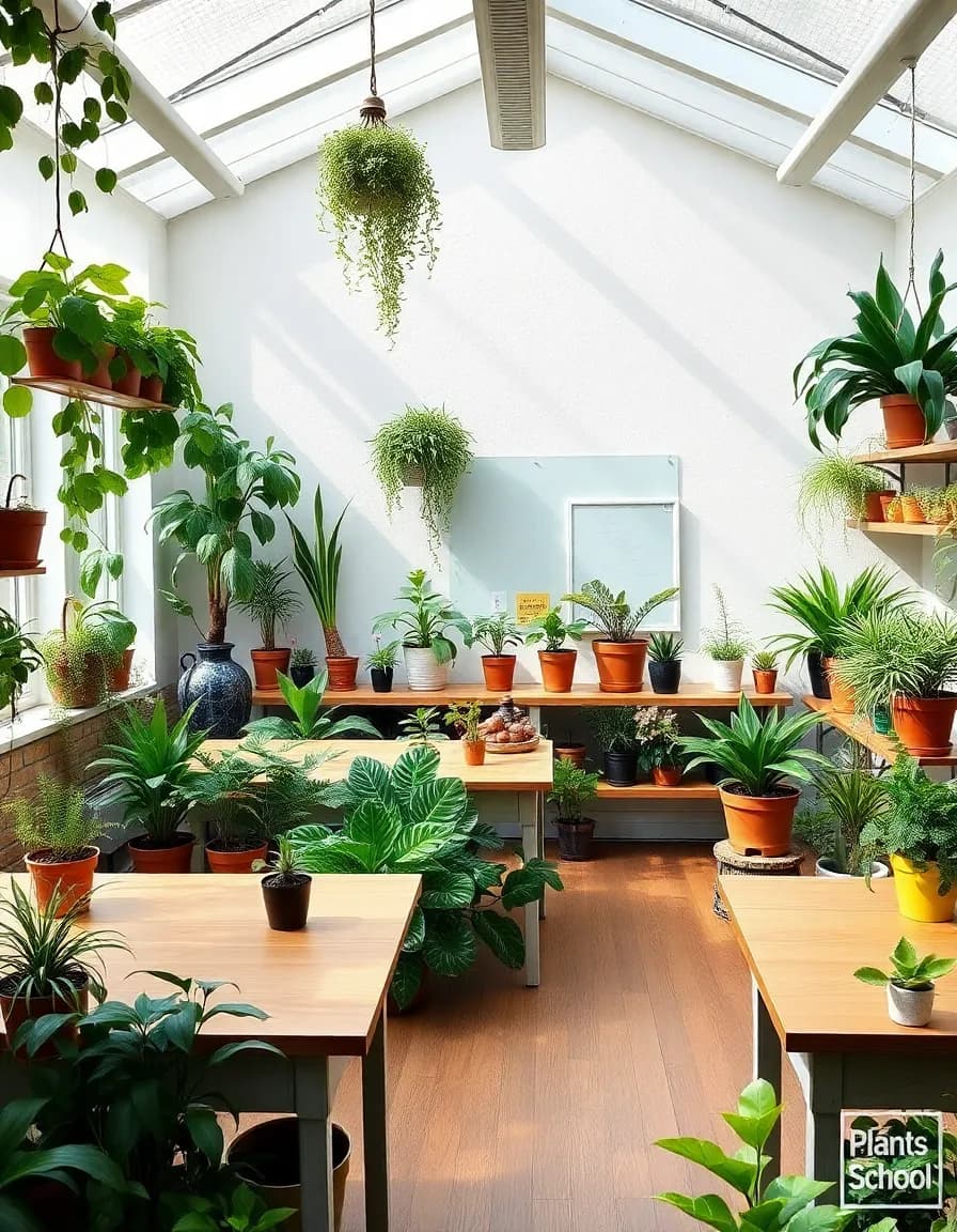 Create a classroom with a lot of plantsnamed Plantschool