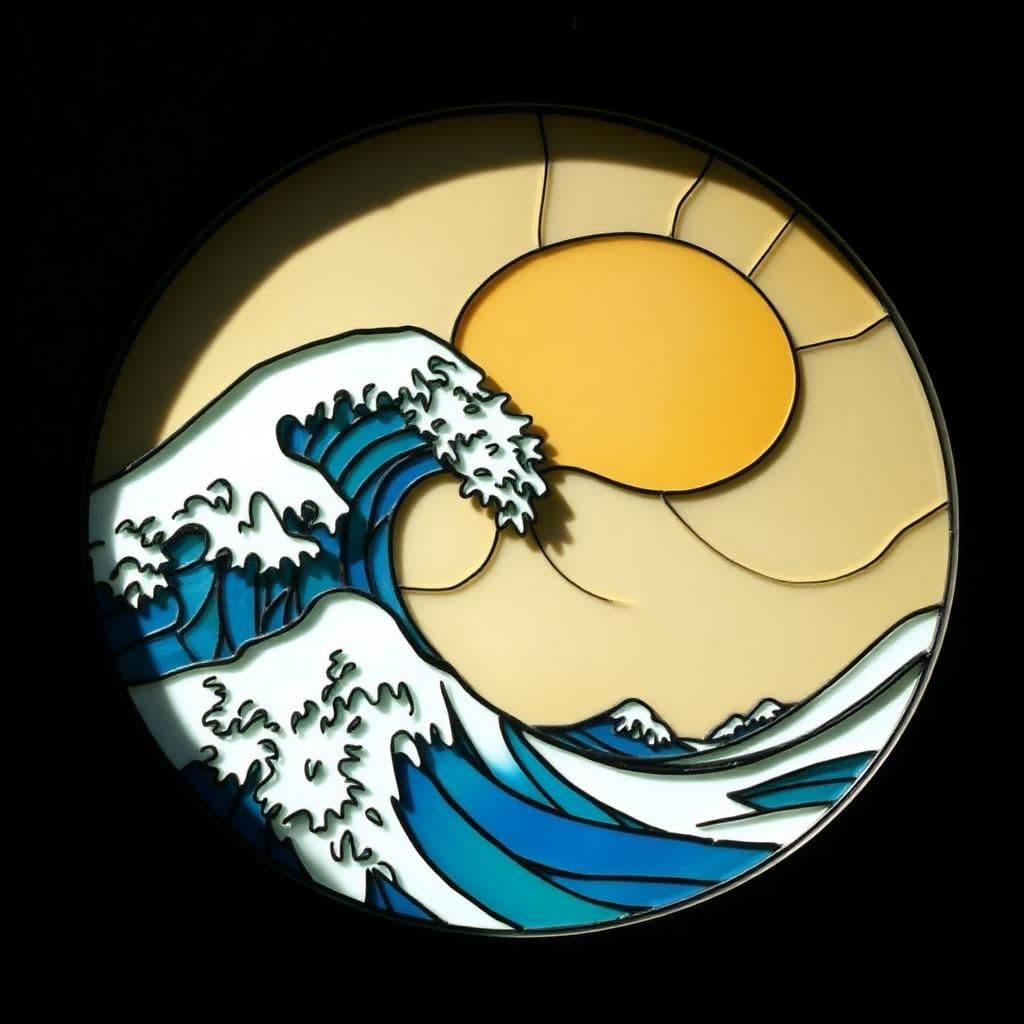 stained glass great wave off karagawa